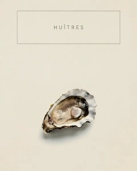 Affiche d'exemple dans le style minimalisme : une huître ouverte, beaucoup de vide.