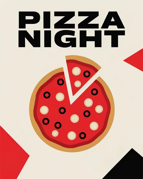 Affiche d'exemple dans le style vector art : une pizza en aplats géométriques.
